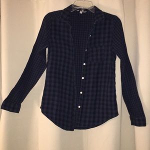 Blue plaid button front shirt